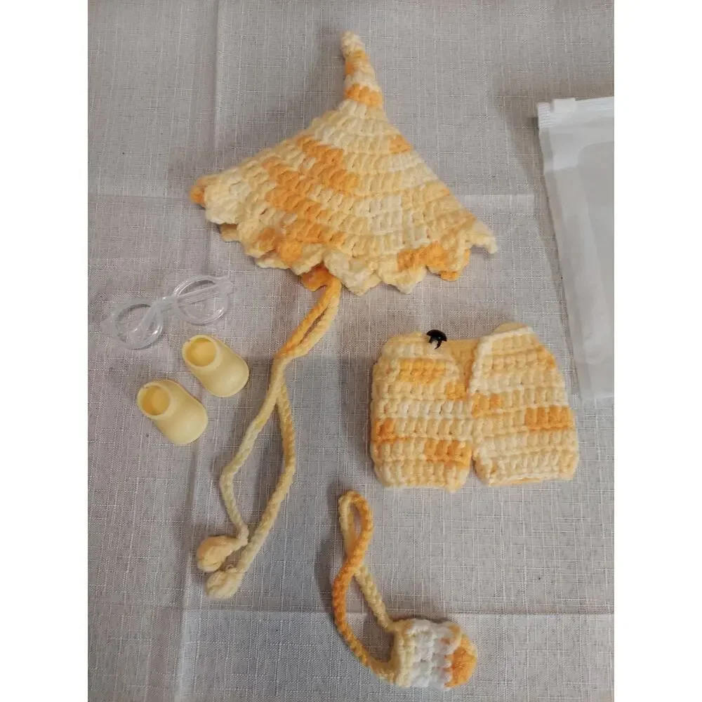 Sonny Angel Doll Clothes Funky Style 5 Piece Crochet Outfit Set Yellow White - Picture 2 of 2